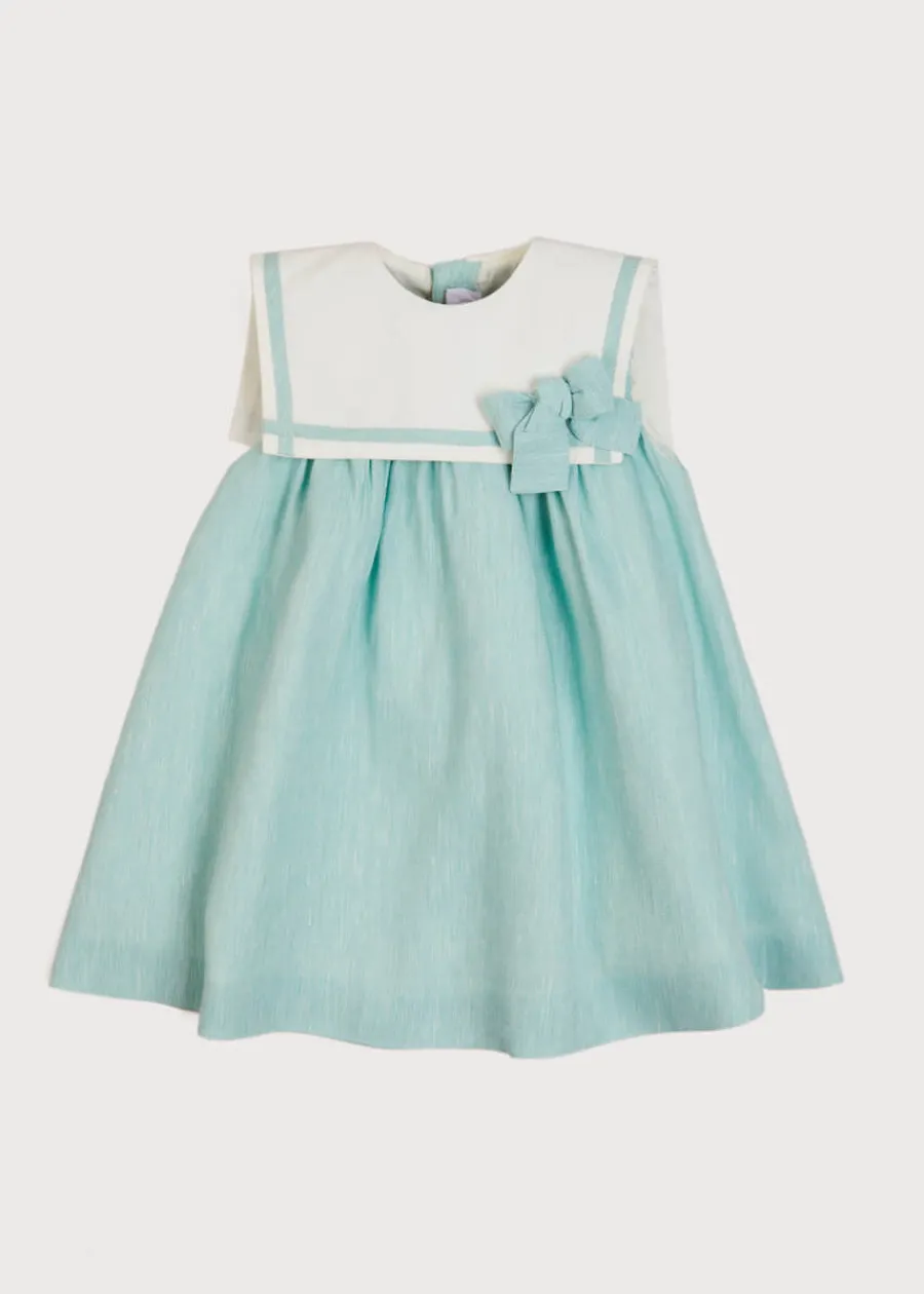 Pepa London Sleeveless Trapeze Dress With Bow Detail in Green (12mths-10yrs)