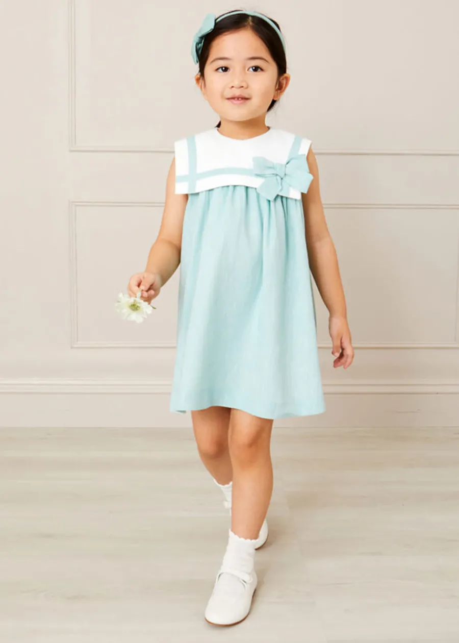 Pepa London Sleeveless Trapeze Dress With Bow Detail in Green (12mths-10yrs)