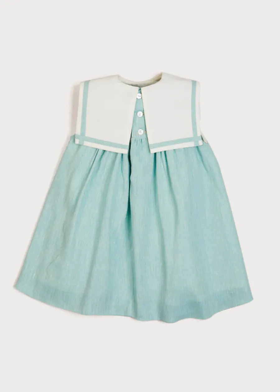Pepa London Sleeveless Trapeze Dress With Bow Detail in Green (12mths-10yrs)