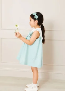 Pepa London Sleeveless Trapeze Dress With Bow Detail in Green (12mths-10yrs)