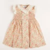 Pepa London Sophie Floral Print Hand Smocked Double Breasted Dress in Peach (12mths-10yrs)