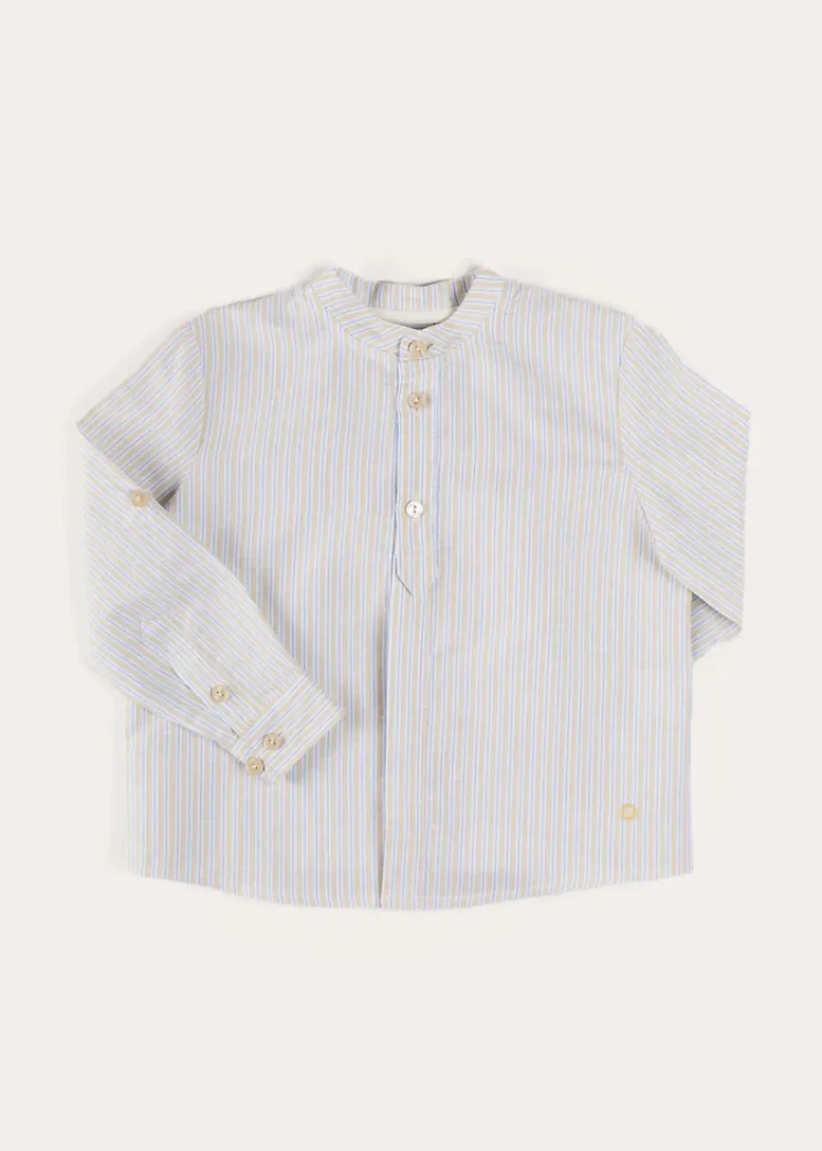 BOY Pepa London Stafford Striped Mao Collar Long Sleeve Shirt in Yellow (12mths-10yrs)