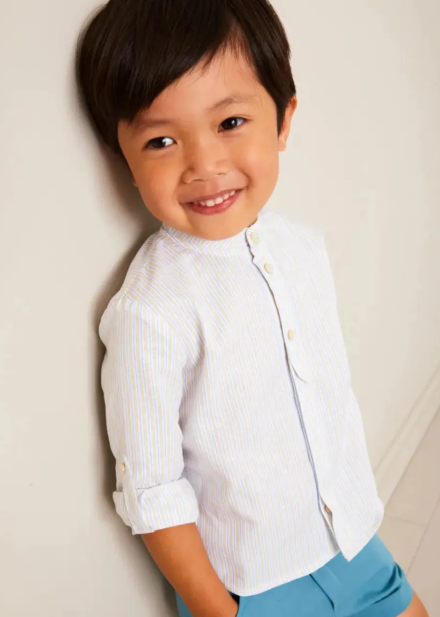 BOY Pepa London Stafford Striped Mao Collar Long Sleeve Shirt in Yellow (12mths-10yrs)
