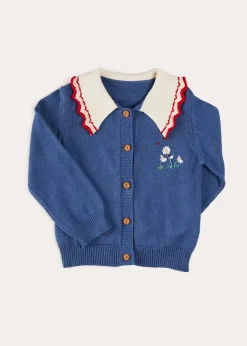 Pepa London Statement Collar Floral Embroidery Cardigan in Navy (2-10yrs)