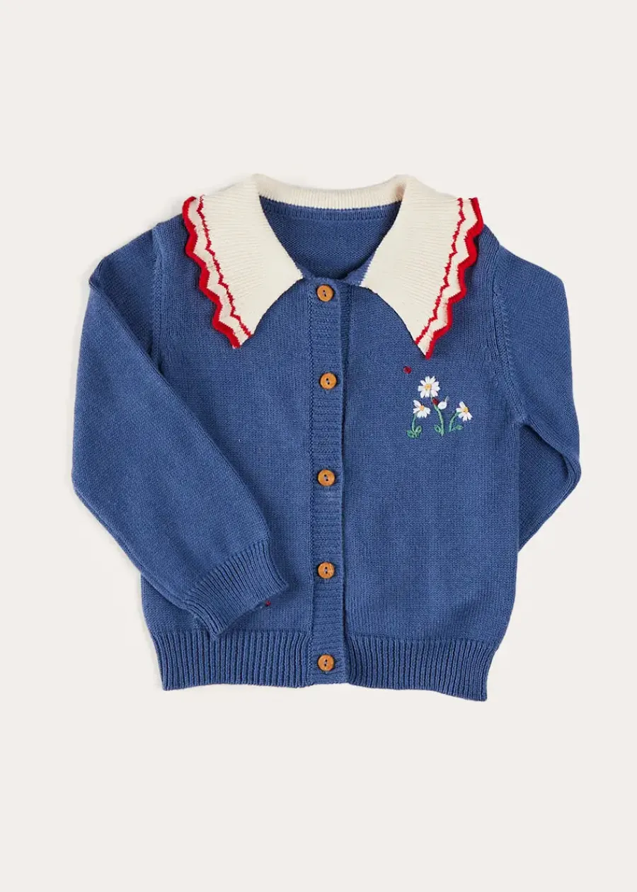 Pepa London Statement Collar Floral Embroidery Cardigan in Navy (2-10yrs)
