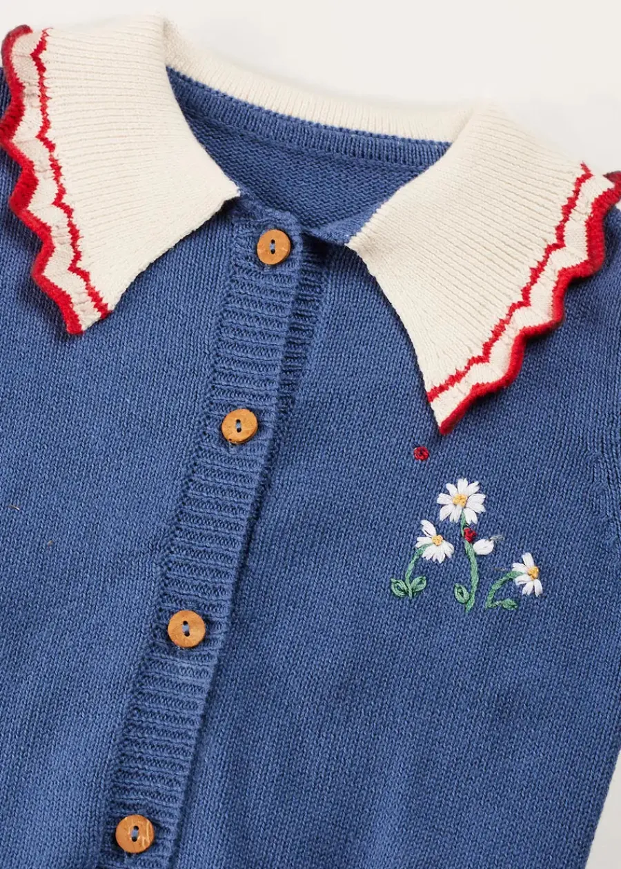 Pepa London Statement Collar Floral Embroidery Cardigan in Navy (2-10yrs)