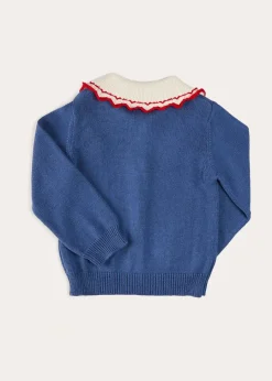 Pepa London Statement Collar Floral Embroidery Cardigan in Navy (2-10yrs)