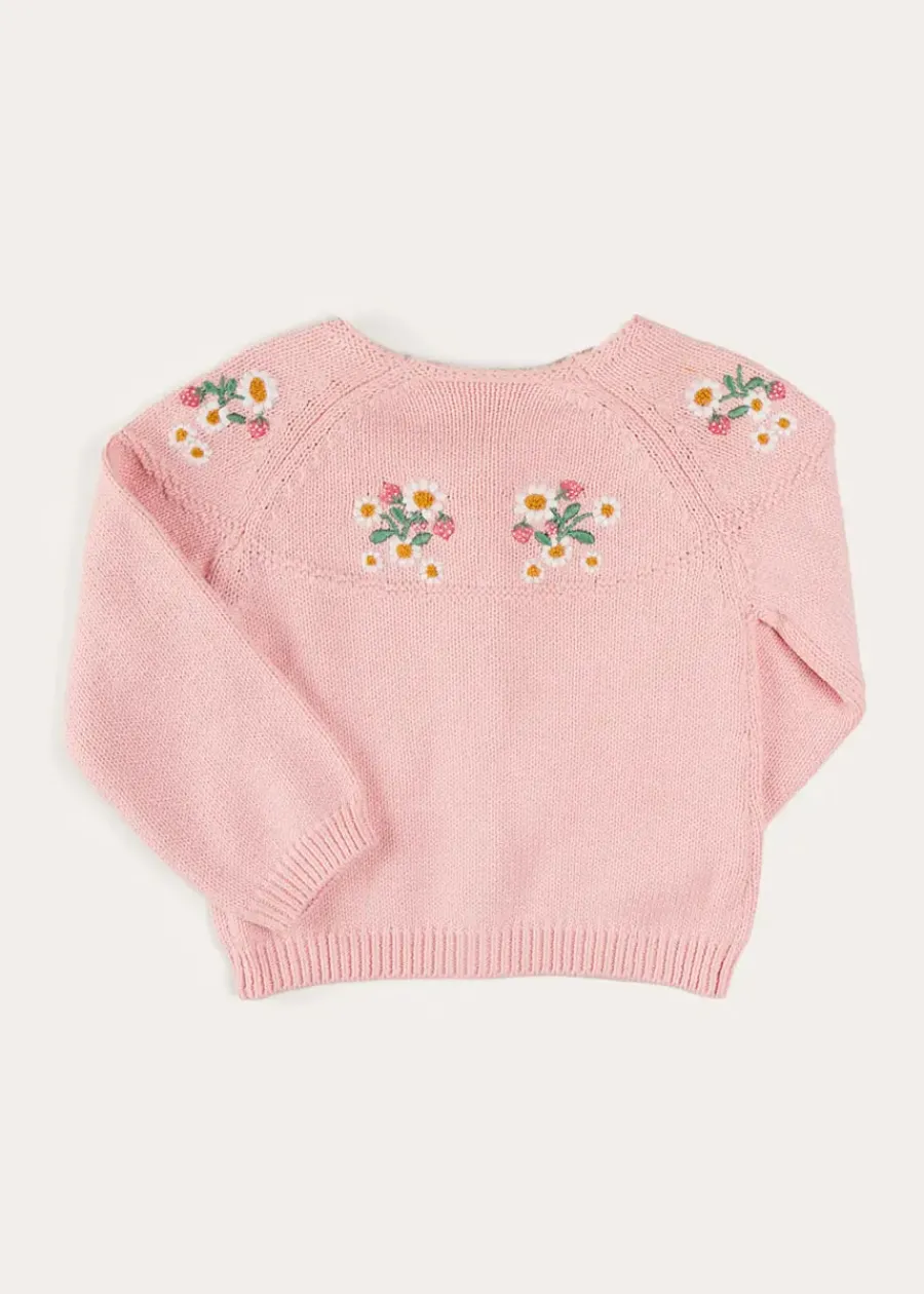 Pepa London Strawberry Embroidery Cardigan in Pink (12mths-6yrs)