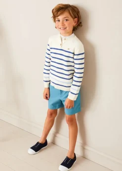 BOY Pepa London Striped Crewneck Button Detail Jumper in Blue (12mths-10yrs)