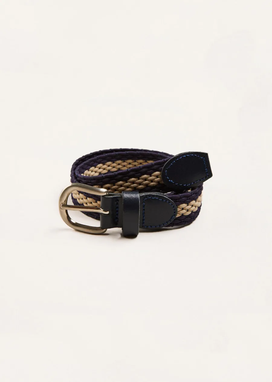 BOY Pepa London Striped Leather Braided Belt in Blue (XS-S)
