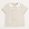 BOY Pepa London Striped Mariner Collar Short Sleeve Shirt in Beige (12mths-6yrs)