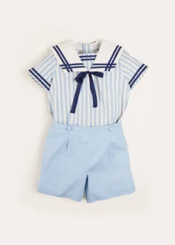 BOY Pepa London Striped Mariner Collar Short Sleeve Two Piece Set in Blue (18mths-6yrs)