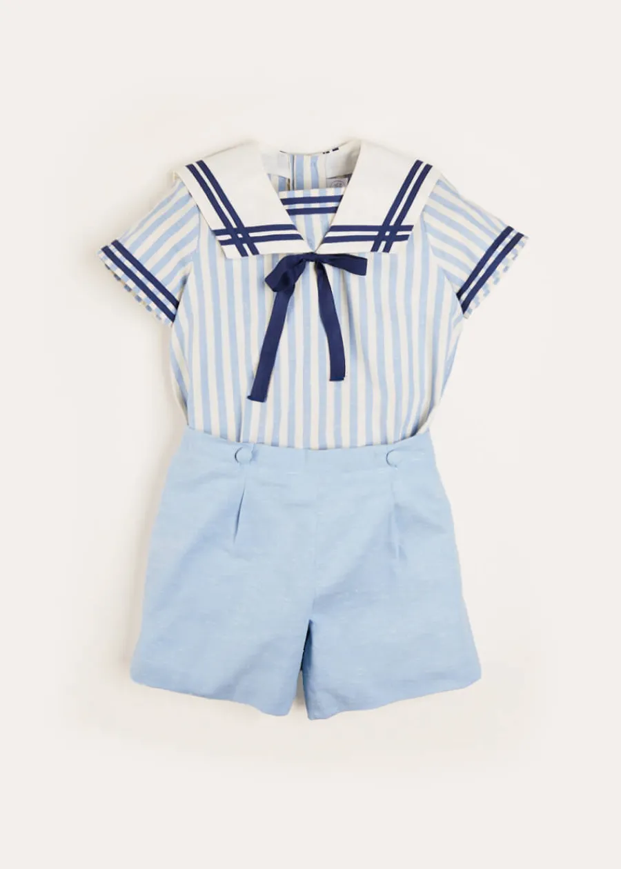 BOY Pepa London Striped Mariner Collar Short Sleeve Two Piece Set in Blue (18mths-6yrs)