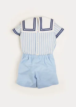 BOY Pepa London Striped Mariner Collar Short Sleeve Two Piece Set in Blue (18mths-6yrs)