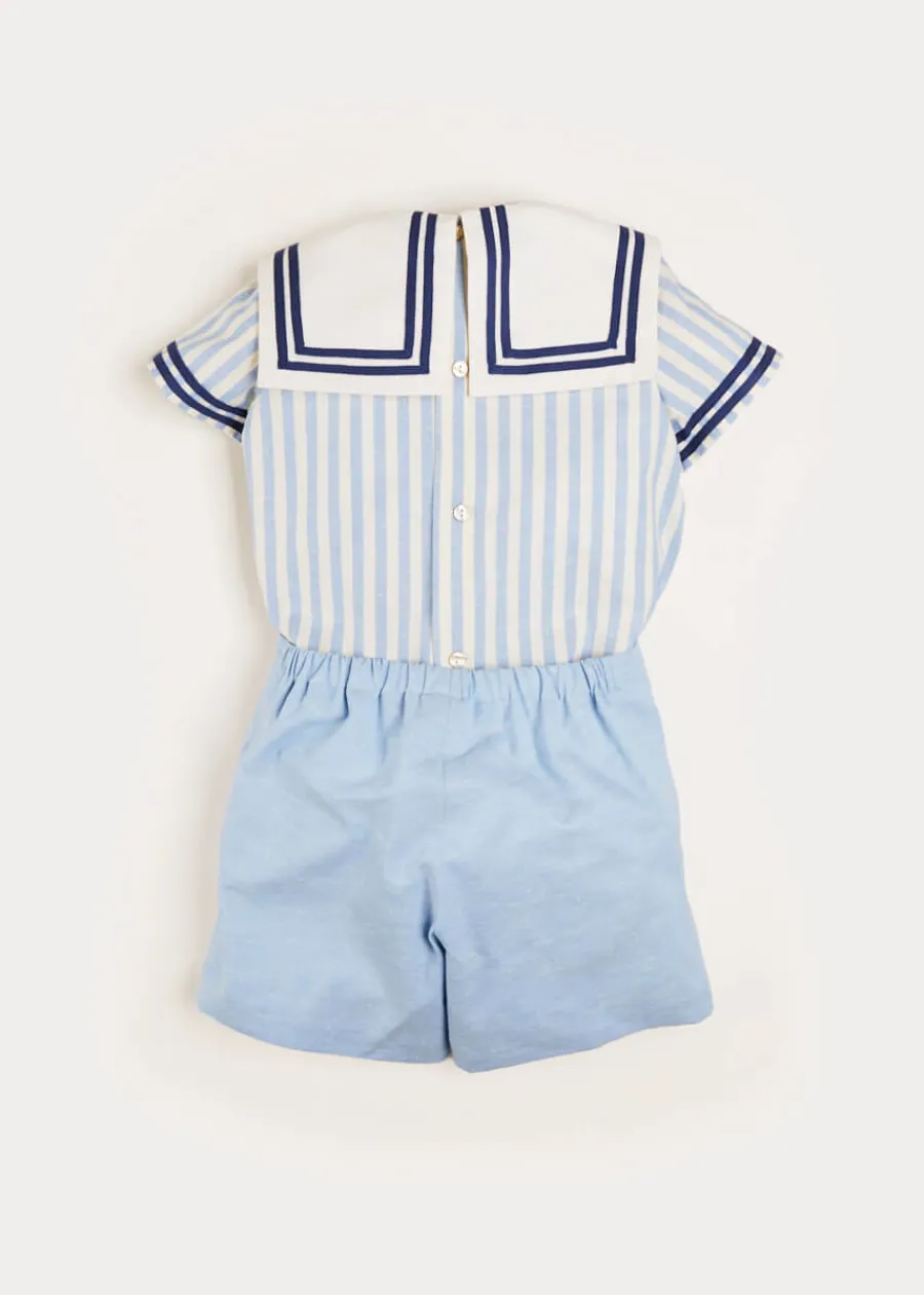 BOY Pepa London Striped Mariner Collar Short Sleeve Two Piece Set in Blue (18mths-6yrs)