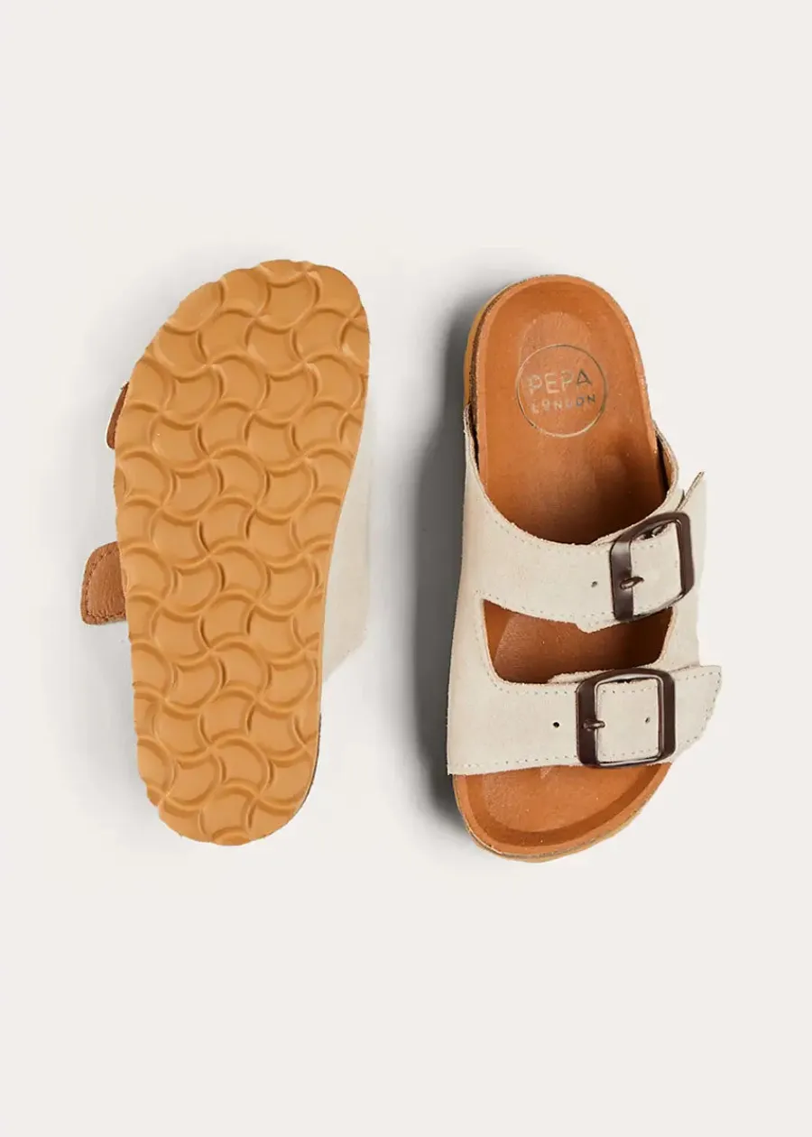 Pepa London Suede Buckle Detail Sandals in Beige (28-35EU)