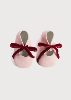 BOY Pepa London Suede Pink Baby Pram Shoes with Velvet Ribbon (17-20EU)