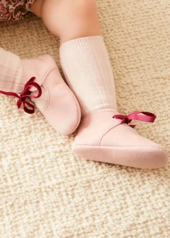 BOY Pepa London Suede Pink Baby Pram Shoes with Velvet Ribbon (17-20EU)