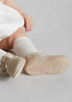 BOY Pepa London Suede T-Bar Pram Shoes in Beige (17-20EU)