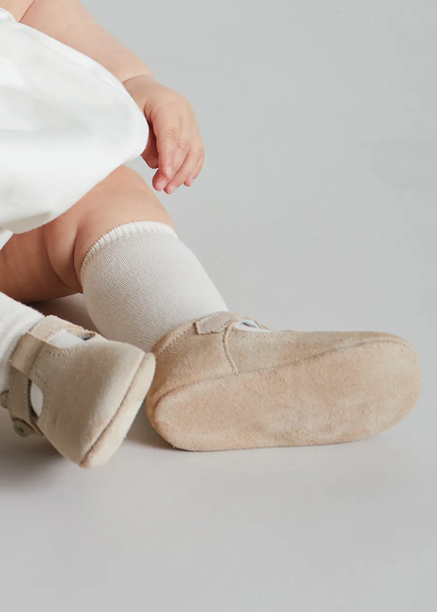 BOY Pepa London Suede T-Bar Pram Shoes in Beige (17-20EU)