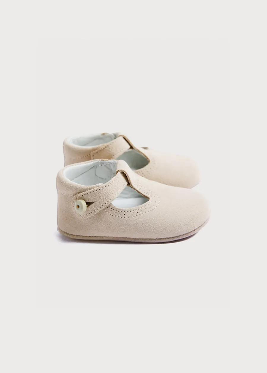 BOY Pepa London Suede T-Bar Pram Shoes in Beige (17-20EU)