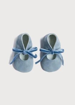 BOY Pepa London Suede Velvet Ribbon Pram Shoes in Blue (17-21 EU)