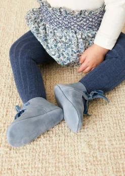 BOY Pepa London Suede Velvet Ribbon Pram Shoes in Blue (17-21 EU)