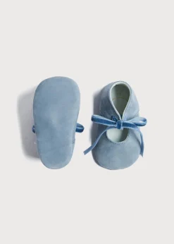 BOY Pepa London Suede Velvet Ribbon Pram Shoes in Blue (17-21 EU)