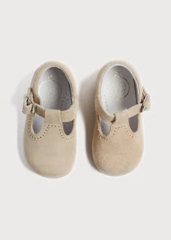 BOY Pepa London T-Bar Suede Baby Shoes in Beige (20-24EU)
