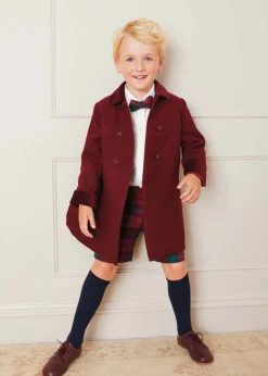 BOY Pepa London Traditional Double Breasted Coat in Burgundy (12mths-10yrs)