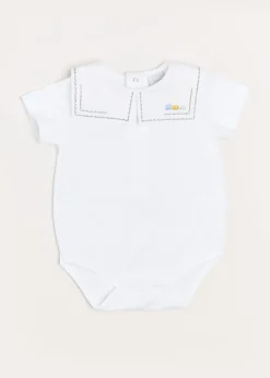 BOY Pepa London Train Embroidery Statement Collar Short Sleeve Bodysuit in Green (3mths-2yrs)