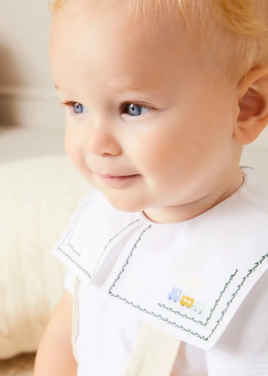 BOY Pepa London Train Embroidery Statement Collar Short Sleeve Bodysuit in Green (3mths-2yrs)