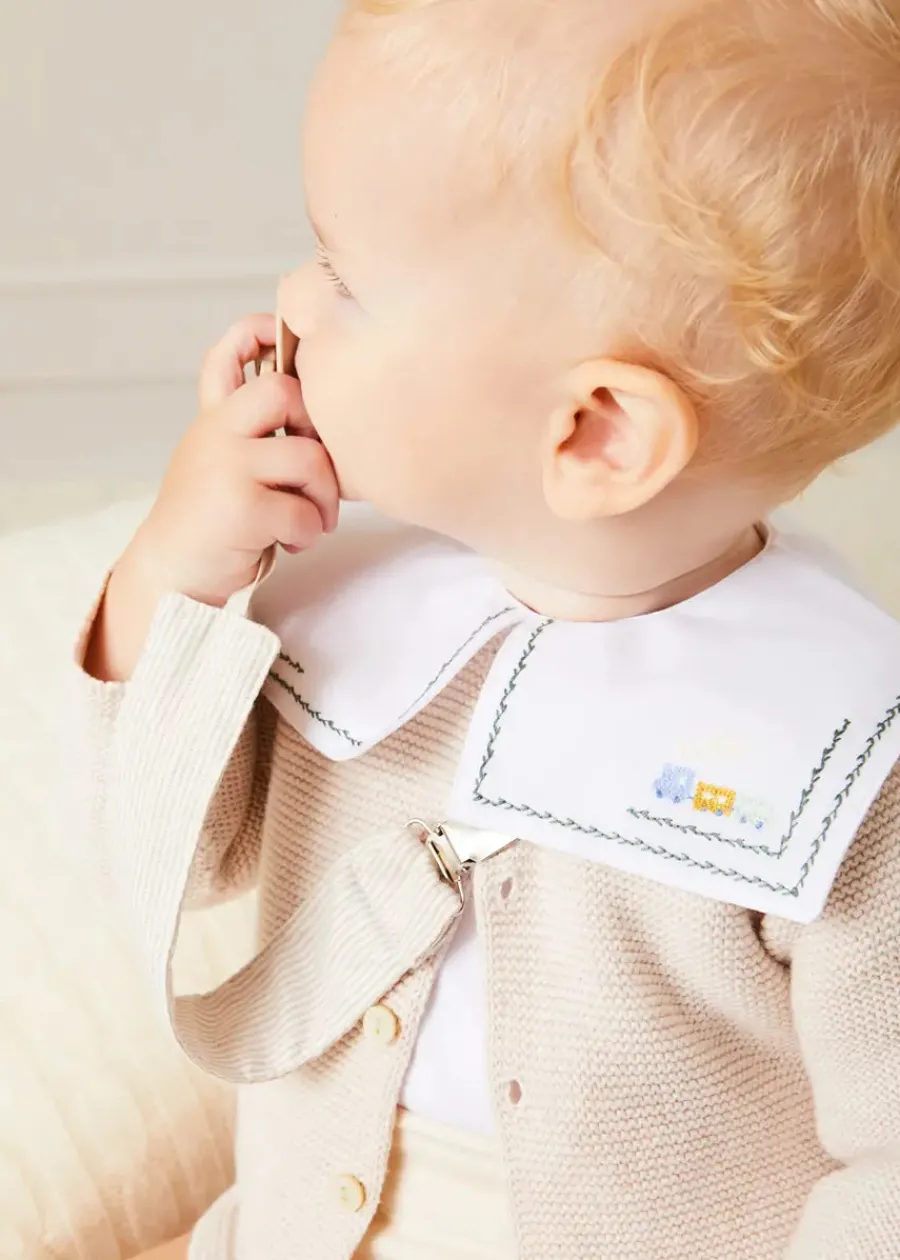 BOY Pepa London Train Embroidery Statement Collar Short Sleeve Bodysuit in Green (3mths-2yrs)