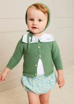 BOY Pepa London Train Embroidery Statement Collar Short Sleeve Bodysuit in Green (3mths-2yrs)