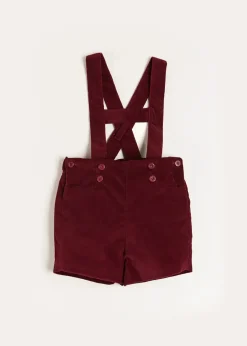 BOY Pepa London Velvet Button Detail Shorts with Braces in Burgundy (18mths-4yrs)