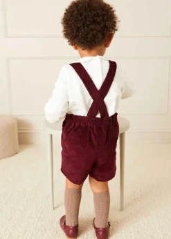BOY Pepa London Velvet Button Detail Shorts with Braces in Burgundy (18mths-4yrs)