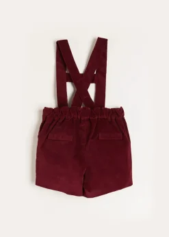 BOY Pepa London Velvet Button Detail Shorts with Braces in Burgundy (18mths-4yrs)