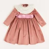 Pepa London Velvet Handmade Collar Long Sleeve Dress in Pink (2-10yrs)