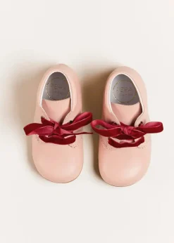 BOY Pepa London Velvet Ribbon Baby Booties in Pink (20-26EU)