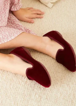 BOY Pepa London Velvet Slippers In Burgundy (24-34EU)