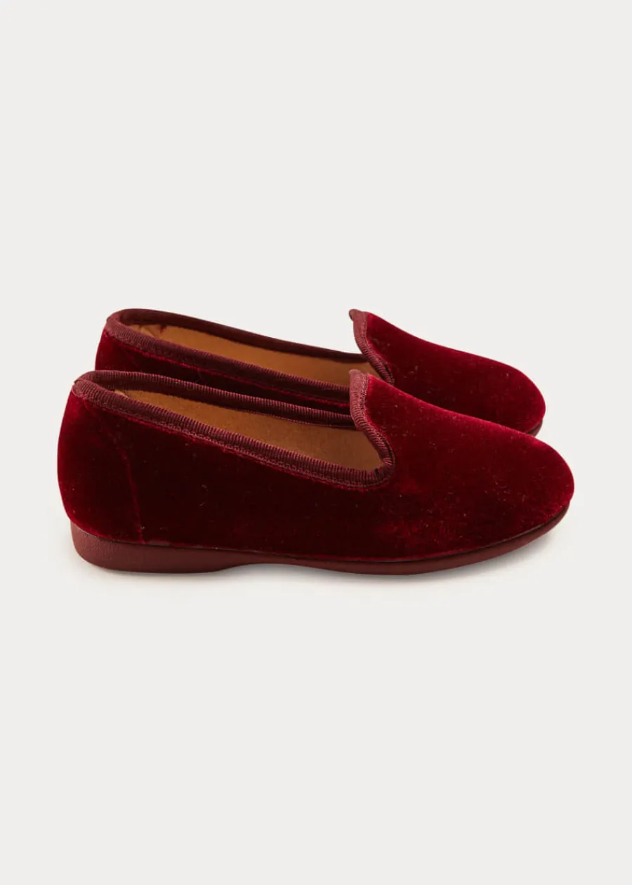 BOY Pepa London Velvet Slippers In Burgundy (24-34EU)