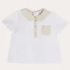 BOY Pepa London Waterford Striped Polo Collar Short Sleeve Top in Beige (12mths-4yrs)