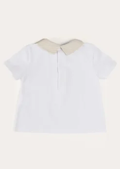 BOY Pepa London Waterford Striped Polo Collar Short Sleeve Top in Beige (12mths-4yrs)