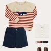 BOY Pepa London Whale Intarsia Striped Jumper in Red (6mths-6yrs) | Linen Mao Collar Long Sleeve Shirt in White (12mths-10yrs) | Classic Smart Shorts in Navy (4-10yrs) | Leather Boat Shoes in Tan (26-34EU) | Navy Belt