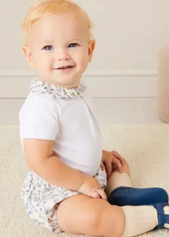 BOY Pepa London Whale Intarsia Striped Jumper in Blue (6mths-10yrs) | Ellis Short Sleeve Bodysuit with Printed Collar Made with Liberty Fabric (1m-2yrs) | Ellis Floral Bloomer in Blue Made with Liberty Fabric (1m-3yrs) | Leather T-Bar Pram Shoes in Classic Blue (17-20EU) | Ribbed Short Socks in Beige (0mths-10yrs) | Big Brother Beach Mouse Toy | Ellis Dummy Clip in Blue Made with Liberty Fabric | BIBS Dummy in Blue