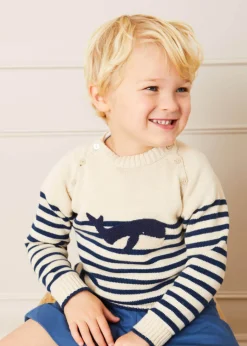 BOY Pepa London Whale Intarsia Striped Jumper in Blue (6mths-10yrs)
