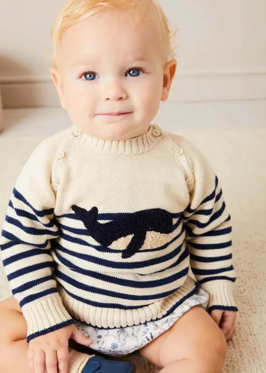 BOY Pepa London Whale Intarsia Striped Jumper in Blue (6mths-10yrs)