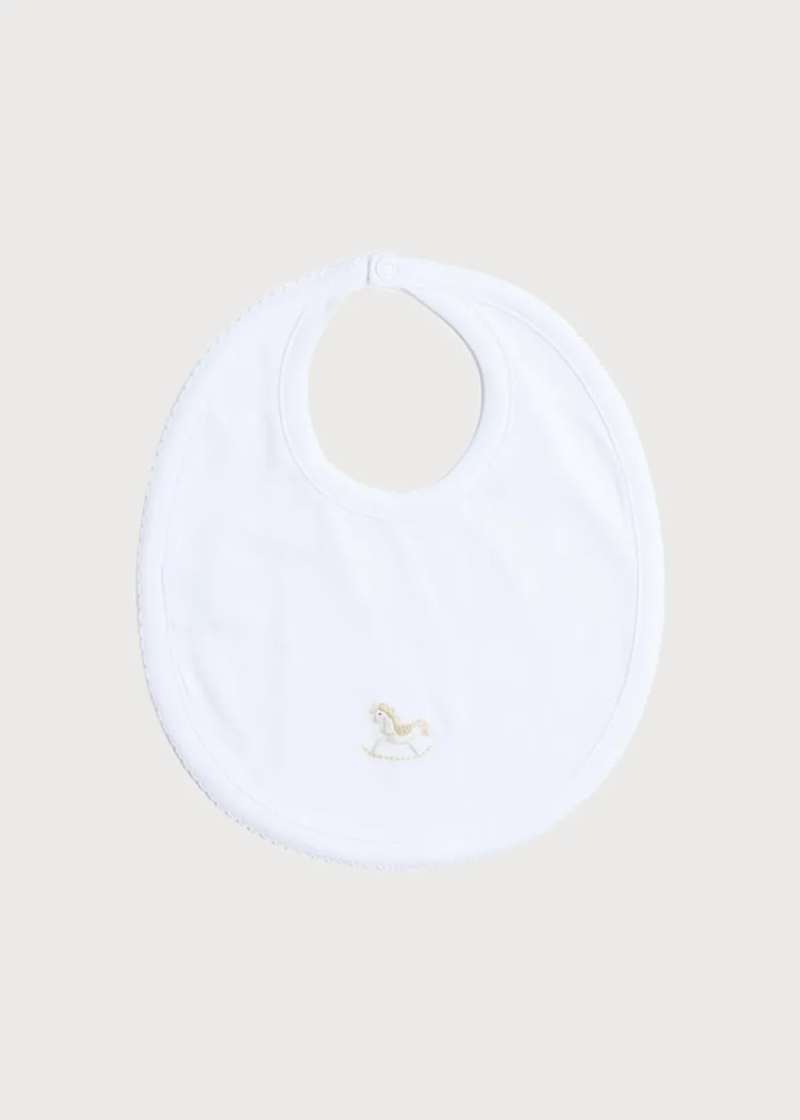 BOY Pepa London White Bib with Beige Embroidered Rocking Horse