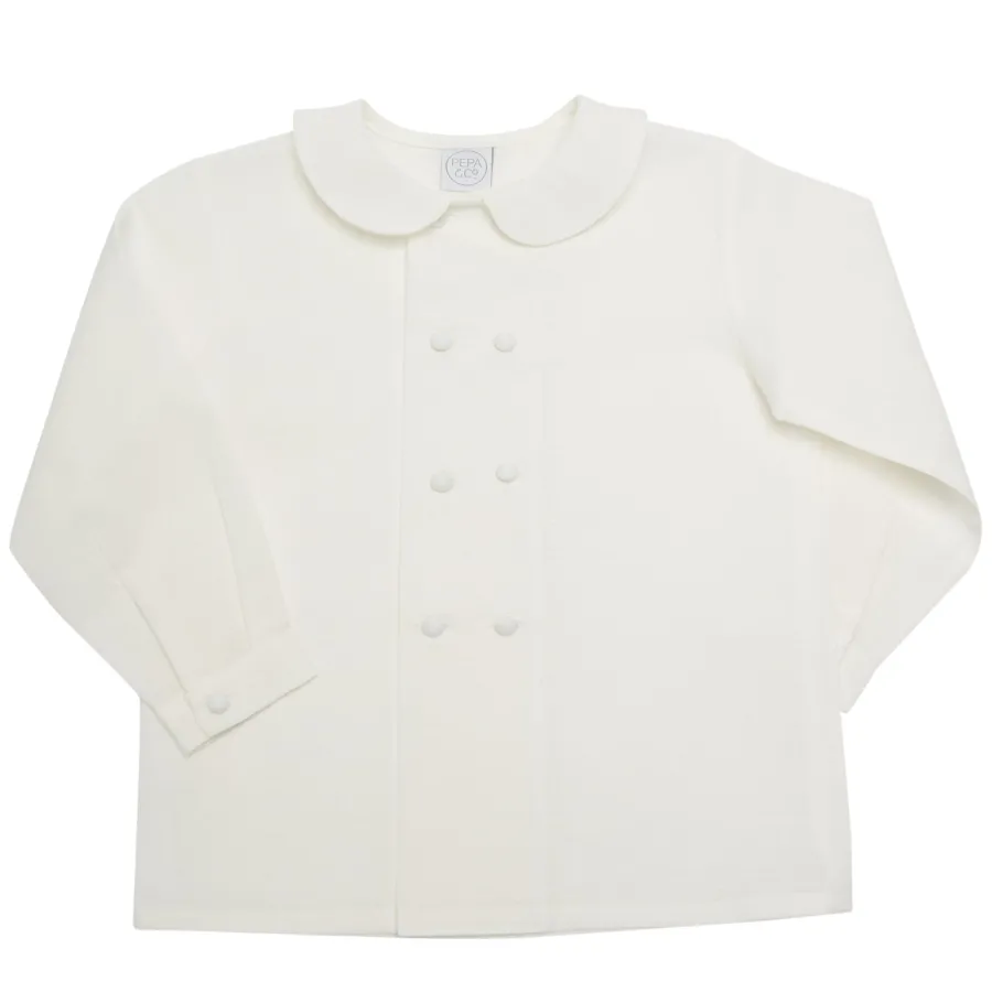 BOY Pepa London White Double-Breasted Peter Pan Collar Shirt (12mths-10yrs)